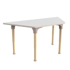 Flash Furniture Bright Beginnings 47" Commercial Grade Wooden Trapezoid Adjustable Height Classroom Activity Table - Beech/White-Adjustable Floor Protector Plastic Glides Prevent Indoor Flooring Damage