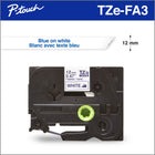Brother Genuine TZeFA3 Navy on White Fabric Iron-on 12 mm Tape for P-touch Label Makers-Ideal for labelling clothing, workwear, and any cotton items