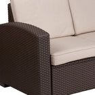 Flash Furniture Chocolate Brown Faux Rattan Loveseat with All-Weather Beige Cushions-CA117 Fire Retardant Foam