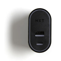NXT Technologies Universal 2-Port USB-C and USB-A Phone Charger - Black-Wall charger with folding AC plug for portability