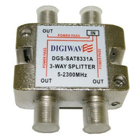Digiwave 3 Way Splitter (5-2400Mhz), 0.8" x 2" x 2.5", Silver-Digiwave 5-2400MHz 3-Way Splitter can be used for Cable TV, Cable Modems, Digital and Analogue Systems