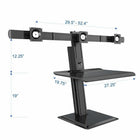 Rocelco Triple Monitor Height-Adjustable Workstation With USB Charge Port - Black-Load rating up to 24 lbs (monitors included)