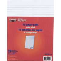 Staples Wide-Ruled Writing Pads - 8-3/8" x 10-7/8" - White - 50 Sheets - 15 Pack-Wide-ruled writing pads for note taking, drafts, and memos