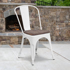 Flash Furniture Metal Stackable Chair with Wood Seat - White-Galvanized Steel Construction