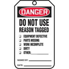 Standard Safety Tags, Danger; Do not use reason tagged, SAU618, 25 Pack-Language - English