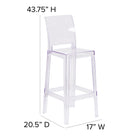 Flash Furniture Ghost Barstool with Square Back - Transparent Crystal-Designed for Commercial Use