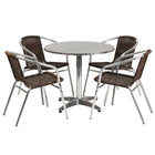 Flash Furniture 31.5'' Round Aluminum Indoor/Outdoor Table with 4 Rattan Chairs (TLH32RD020CHR4)-Aluminum/Aluminum, Plastic, Rattan, Stainless Steel