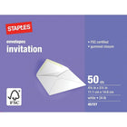 Staples Gummed White Invitation Envelopes - 50 Pack-24 lb. White