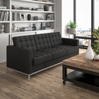 Flash Furniture HERCULES Lacey Series Contemporary Black LeatherSoft Sofa with Stainless Steel Frame-Button Tufted Back and Seat