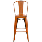 Flash Furniture 30" High Distressed Orange Metal Indoor-Outdoor Barstool with Back-Bistro Style Barstool
