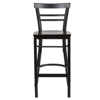 Flash Furniture HERCULES Series Black Two-Slat Ladder Back Metal Restaurant Barstool - Walnut Wood Seat-Metal Barstool