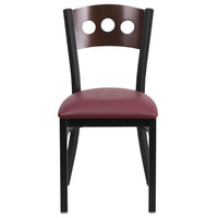 Flash Furniture HERCULES Series Black 3 Circle Back Metal Restaurant Chair - Walnut Wood Back & Burgundy Vinyl Seat - 2 Pack-Set of 2 Metal Dining Chairs