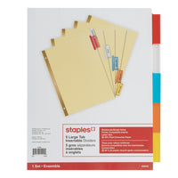 Staples Large Tab Insertable Dividers - 5 Tabs - Assorted Colours-Large tabs offer more printing space for easy organization