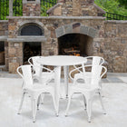 30'' Round White Metal Indoor-Outdoor Table Set with 4 Arm Chairs (CH-51090TH-4-18ARM-WH-GG)-30"W x 30"D x 29.50"H
