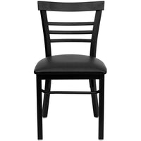 Flash Furniture HERCULES Series Black Three-Slat Ladder Back Metal Restaurant Chair - Black Vinyl Seat-Metal Chair