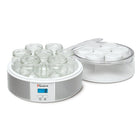 Euro Cuisine YM650 Digital Yogurt Maker with 15 Hour Timer + 7 x 6 oz Jars with Date Lid, Stainless Steel-Seven - 6oz glass jars with date lids lids