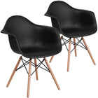 Flash Furniture Alonza Series Plastic Chairs with Wooden Legs - Black - 2 Pack-Transparent Crystal Finish