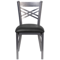 Flash Furniture HERCULES Series Clear Coated "X" Back Metal Restaurant Chair - Black Vinyl Seat-Metal Chair