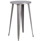 24'' Round Silver Metal Indoor-Outdoor Bar Table Set with 4 Vertical Slat Back Barstools [CH-51080BH-4-30VRT-SIL-GG]-Silver Powder Coat Finish