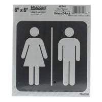 Headline Sign MEN/WOMEN Self-Stick Signs - 6" H x 6" L - Black/Gray - 2 Pack-Sign Message: "WOMEN/MEN PICTOGRAM"