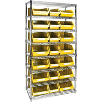 Kleton Heavy-Duty Wire Shelving Units With Storage Bins, 8 Tiers, 36"W x 74"H x 18"D-Depth: 18"