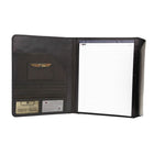 Ashlin Buckingham Tri-Fold Writing Case, Black-Left hand side has 10 credit card pockets plus 2 ID pockets and 1 business card pocket; Left hand side has a slash pocket to slide papers into