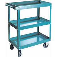 Kleton Knocked-Down Shelf Carts, 3 Shelves, 5" Blue Elastic Rubber Casters, 18"W. x 30"D. x 36"H.-16-gauge steel shelves with 2-1/2" high lip