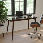 Flash Furniture Meriden 31.5" x 55" Rectangular Solid Wood Table with Clear Glass Top - Walnut-Base Size: 23.75''W x 48''L