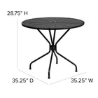 Flash Furniture 35.25" Round Black Indoor-Outdoor Steel Patio Table-Rain Flower Designer Top with Umbrella Hole
