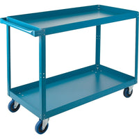 Kleton Knocked-Down Shelf Carts, 2 Shelves, 5" Blue Elastic Rubber Casters, 24"W. x 48"D. x 36"H.-16-gauge steel shelves with 2-1/2" high lip