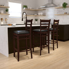 Flash Furniture HERCULES Series Ladder Back Walnut Wood Restaurant Barstool - Black Vinyl Seat-Solid European Beech Hardwood Construction
