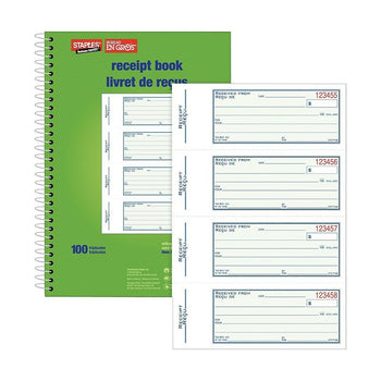 Staples Bilingual Spiral-Bound Receipt Book - 100 Triplicates - 4 ...