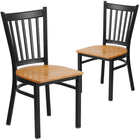 Flash Furniture HERCULES Series Black Vertical Back Metal Restaurant Chair - Natural Wood Seat - 2 Pack-Vertical Back Design