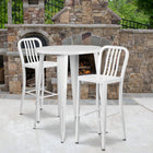 30'' Round White Metal Indoor-Outdoor Bar Table Set with 2 Vertical Slat Back Barstools [CH-51090BH-2-30VRT-WH-GG]-30"W x 30"D x 41"H