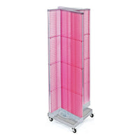Azar Displays 16"W x 60"H 4-Sided Pinwheel Pegboard Display with Square Wheeled Base, Translucent Pink (700422-PNK)-Includes four panels & Acrylic Sign Holder strip and stands on a 26" W square wheeled base