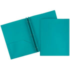 JAM Paper Plastic 2 Pocket School POP Folders with Metal Prongs Fastener Clasps, Teal Blue, 96 Pack-13.6 lbs