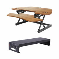 Rocelco 46" Adjustable Sit/Stand Up Corner Desk Riser with Dual Monitor Mount - Teak-No assembly required for the CADR
