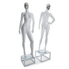 Can-Bramar Adult Female Abstract Mannequin - Glass Base - Glossy White Body/ Silver Face (RPFF-1)-Removable Arms, One leg and the Torso at the Hip
