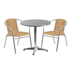 Flash Furniture 27.5'' Round Aluminum Indoor-Outdoor Table with 2 Beige Rattan Chairs (TLH-ALUM-28RD-020BGECHR2-GG)-Seats 2 people
