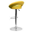 Flash Furniture 21 1/2" x 21 1/2" Vinyl Round Back Adjustable Bar Stool W/Chrome Base, Yellow, 2 Pack-Rounded-Orbit Style Low Back
