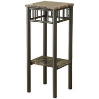 Monarch Specialties 3044 Accent Table - Espresso Marble/Bronze Metal-With its classy cappuccino marble-look top, this plant stand gives a warm feel to any room. Its original bronze metal base provides study support as well as an elegant look. Use this multi- functional table to place your favorite plant, or decorative piece. It will be a sure eye catcher!