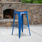 Flash Furniture 30" High Backless Metal Barstool with Square Wood Seat - Blue-Backless Design