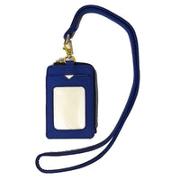 ASHLIN DESIGNER, ENRIQUE, I.D. Holder Lanyard Zippered Cases, Leatherette, Navy Blue-FRONT panel: ID pocket