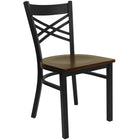 Flash Furniture HERCULES Series Black "X" Back Metal Restaurant Chair - Mahogany Wood Seat-500 lb. Weight Capacity
