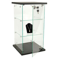 Eddie's Hang-Up Display Ltd. Counter Top Frameless Display Case, Locking, Glass, Black base/top  (165065)-Small countertop display case with two shelves