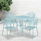 28'' Square Sky Blue Indoor-Outdoor Steel Patio Table Set with 4 Round Back Chairs [CO-28SQ-03CHR4-SKY-GG]-Set Includes Table and 4 Chairs