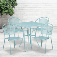 28'' Square Sky Blue Indoor-Outdoor Steel Patio Table Set with 4 Round Back Chairs [CO-28SQ-03CHR4-SKY-GG]-Set Includes Table and 4 Chairs