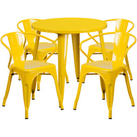 30'' Round Yellow Metal Indoor-Outdoor Table Set with 4 Arm Chairs (CH-51090TH-4-18ARM-YL-GG)-Indoor Outdoor Sets