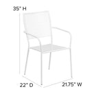 Flash Furniture White Indoor-Outdoor Steel Patio Arm Chair with Square Back-Plastic Floor Glides