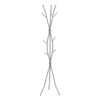 Monarch Specialties 2061 Coat Rack - Hammered Silver Metal-Freestanding coat rack with 8 hooks placed at various heights for hanging jackets, scarves, and more in an entryway, hallway, or office